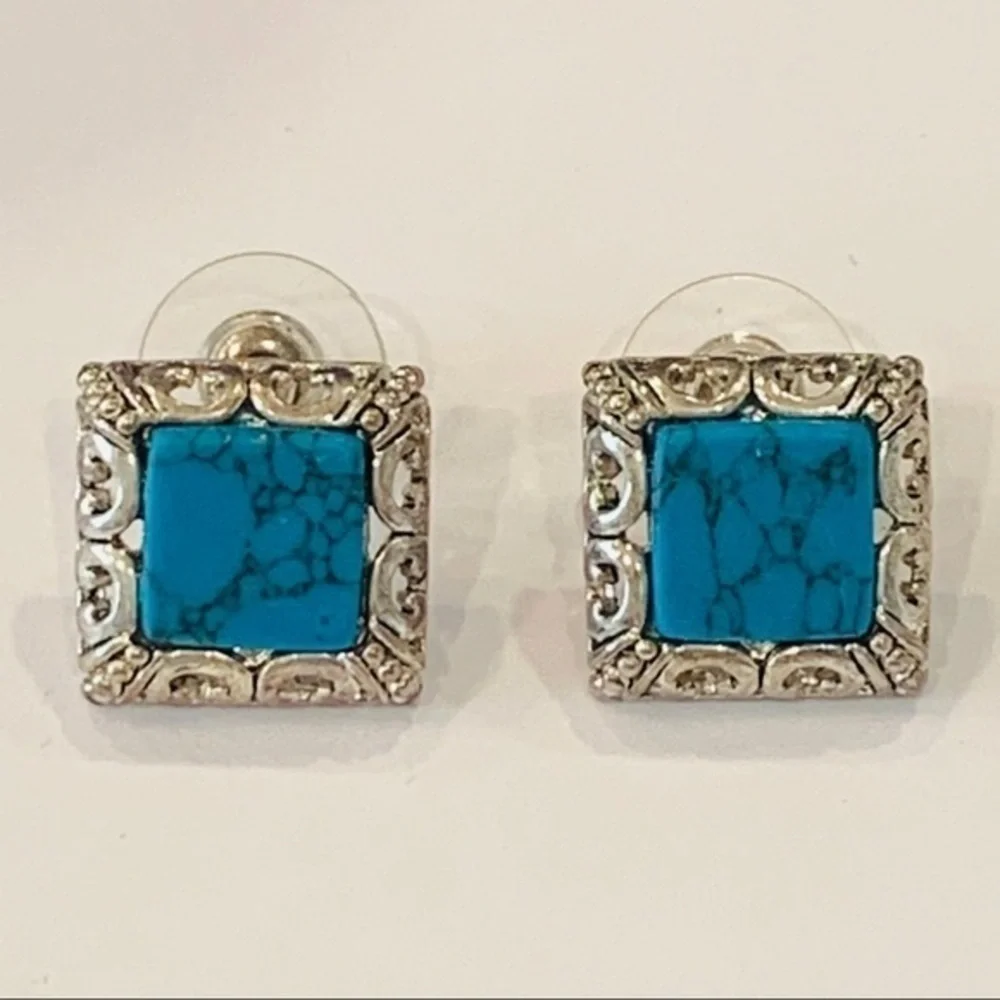 Best signed vintage blue turquoise colored square